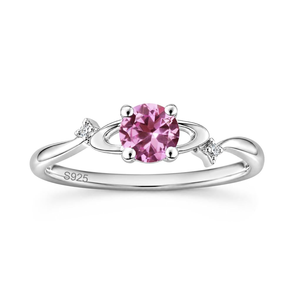 Petite Round Cut Garnet Star Orbit Ring - LUO Jewelry #gemstone_Pink Sapphire