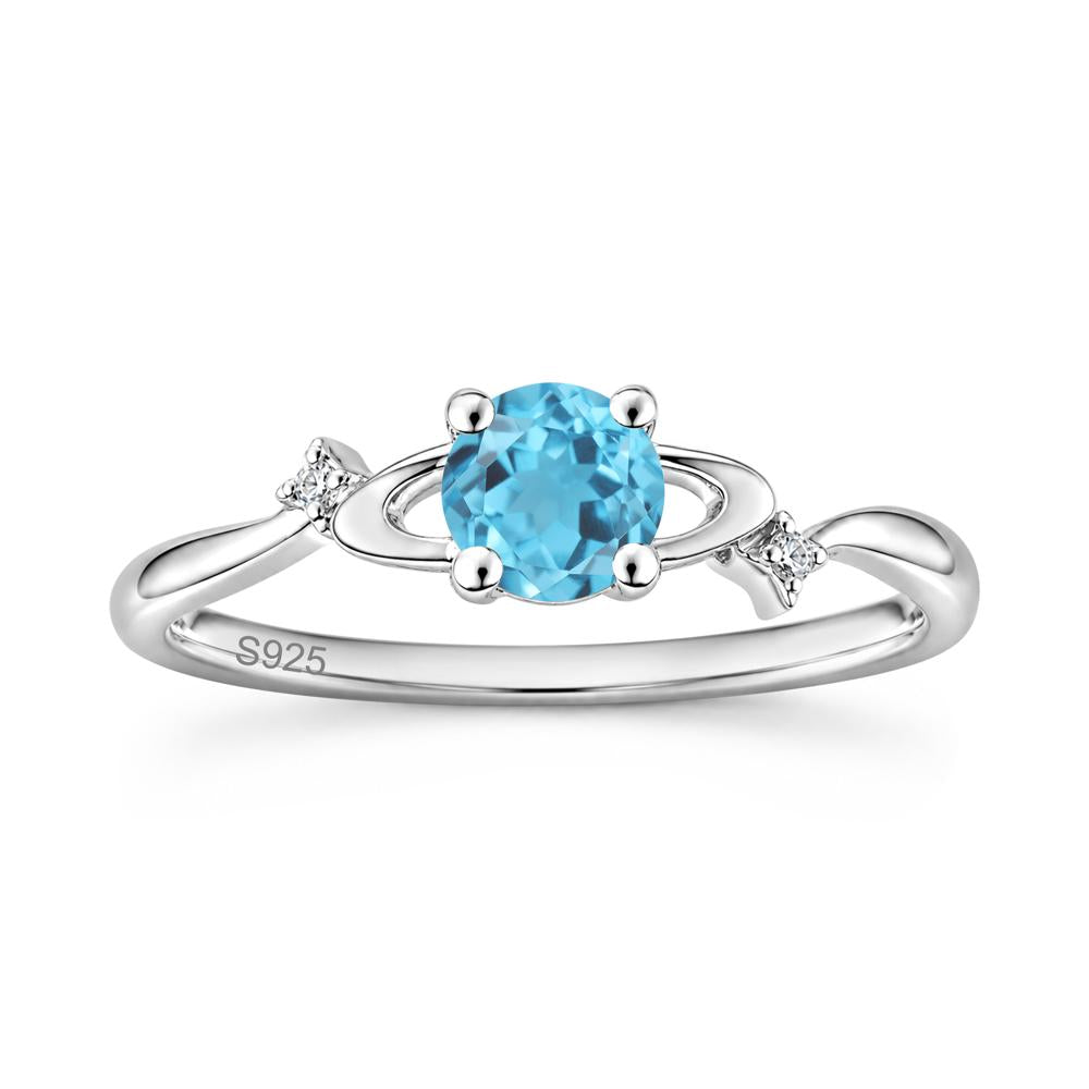 Petite Round Cut Garnet Star Orbit Ring - LUO Jewelry #gemstone_Swiss Blue Topaz