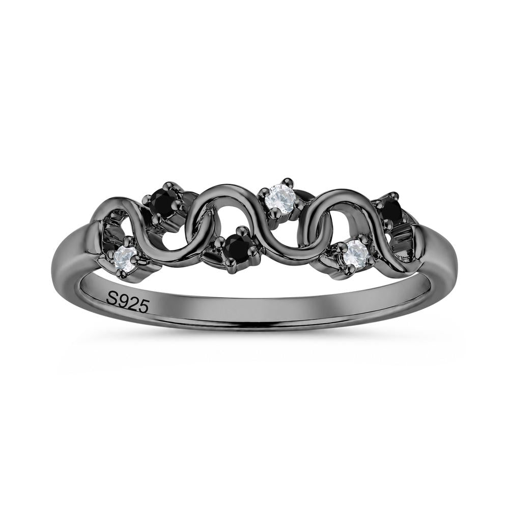 Cubic Zirconia and London Blue Topaz Twisted Infinity Wedding Band Ring - LUO Jewelry #gemstone_Black Spinel and Cubic Zirconia