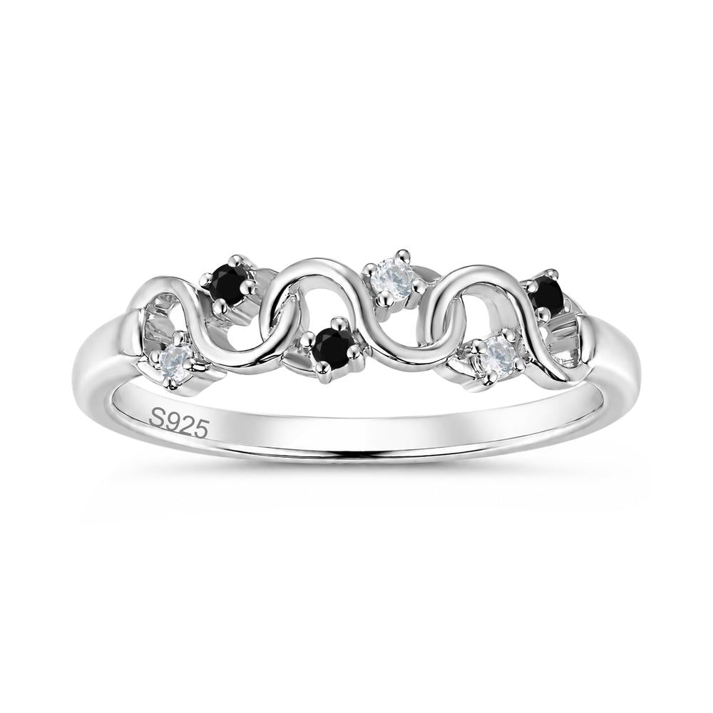 Cubic Zirconia and London Blue Topaz Twisted Infinity Wedding Band Ring - LUO Jewelry #gemstone_Black Spinel and Cubic Zirconia