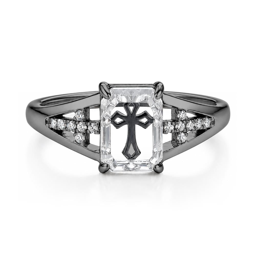 Portrait Cut Clear Quartz Cross Ring - LUO Jewelry #gemstone_Clear Quartz