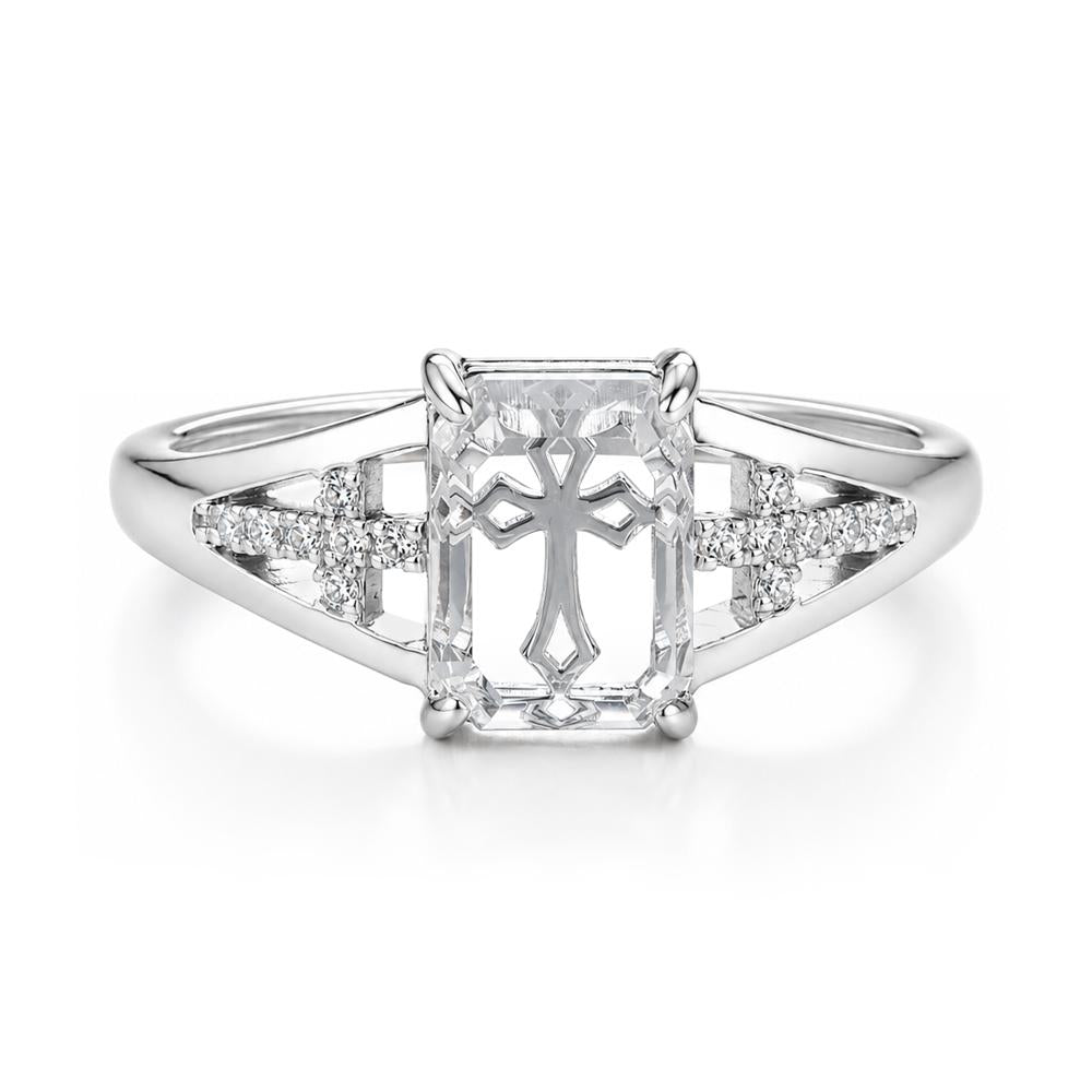 Portrait Cut Clear Quartz Cross Ring - LUO Jewelry #gemstone_Clear Quartz