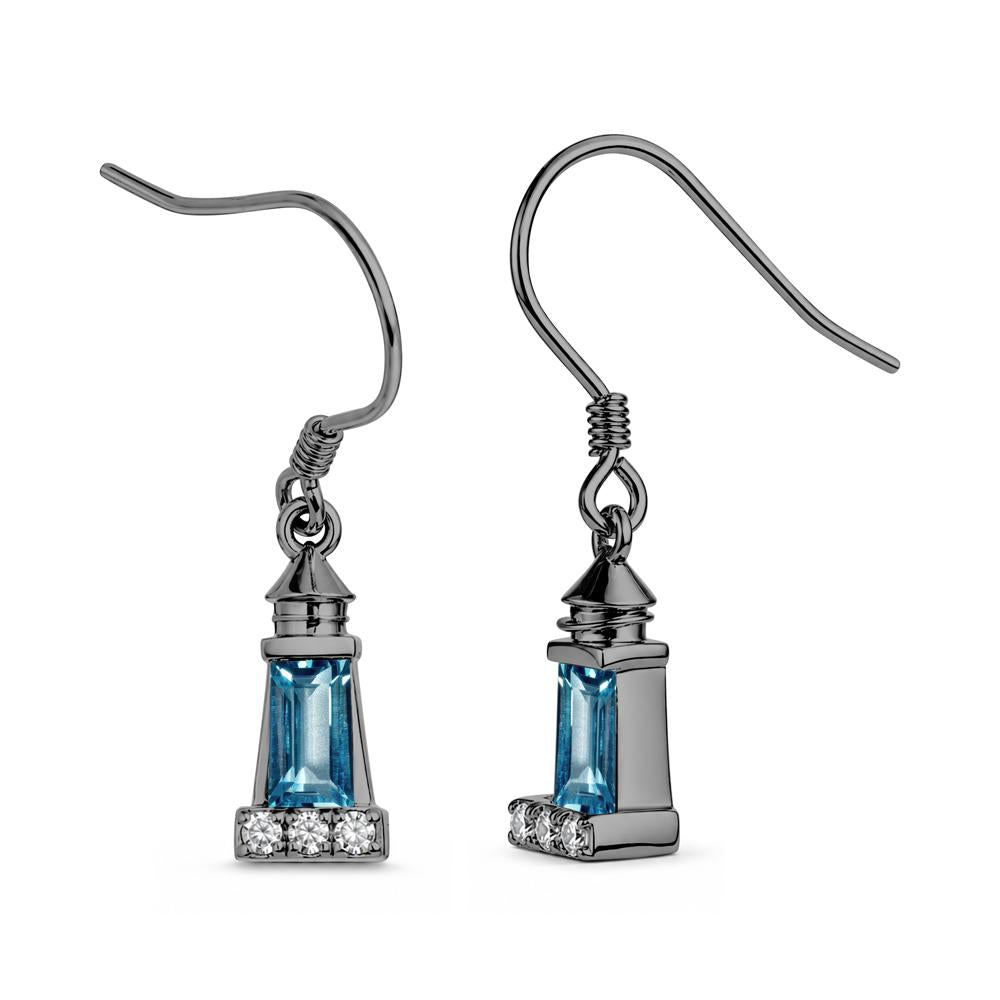 Rectangle Cut Smoky Quartz Lighthouse Earrings - LUO Jewelry #gemstone_London Blue Topaz