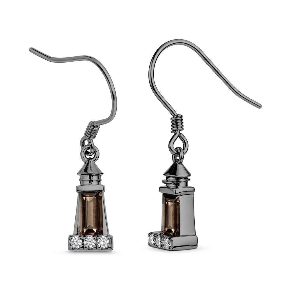 Rectangle Cut Smoky Quartz Lighthouse Earrings - LUO Jewelry #gemstone_Smoky Quartz