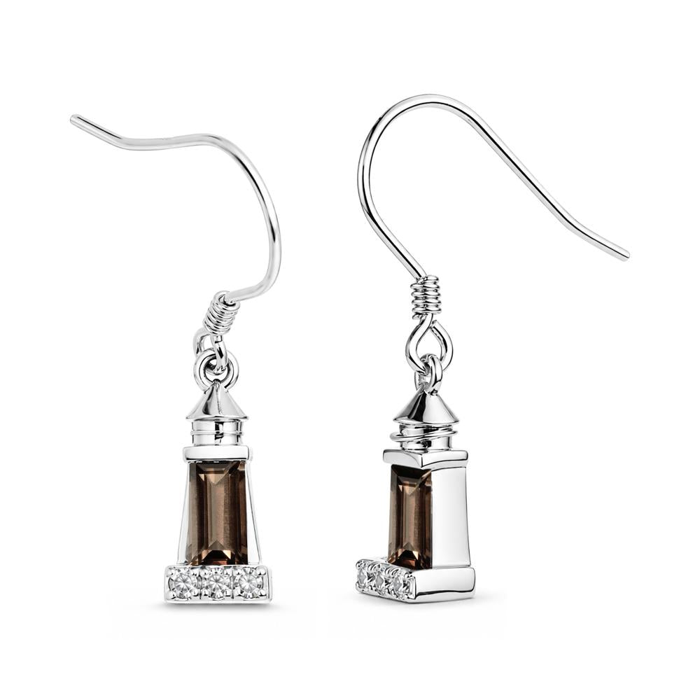 Rectangle Cut Smoky Quartz Lighthouse Earrings - LUO Jewelry #gemstone_Smoky Quartz