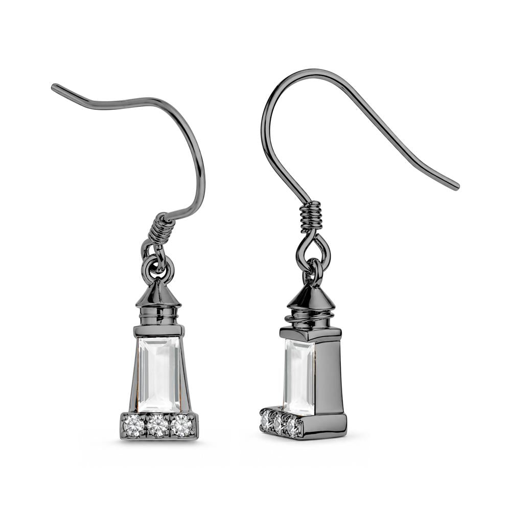 Rectangle Cut Smoky Quartz Lighthouse Earrings - LUO Jewelry #gemstone_White Topaz