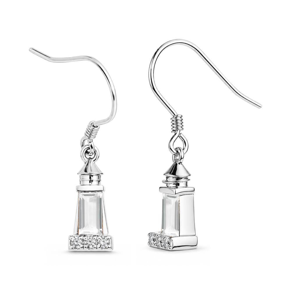 Rectangle Cut Smoky Quartz Lighthouse Earrings - LUO Jewelry #gemstone_White Topaz