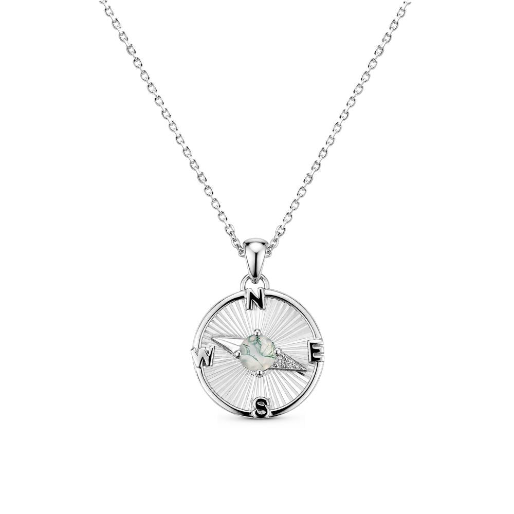 Alexandrite Compass Pendant Necklace for Women - LUO Jewelry #gemstone_Moss Agate