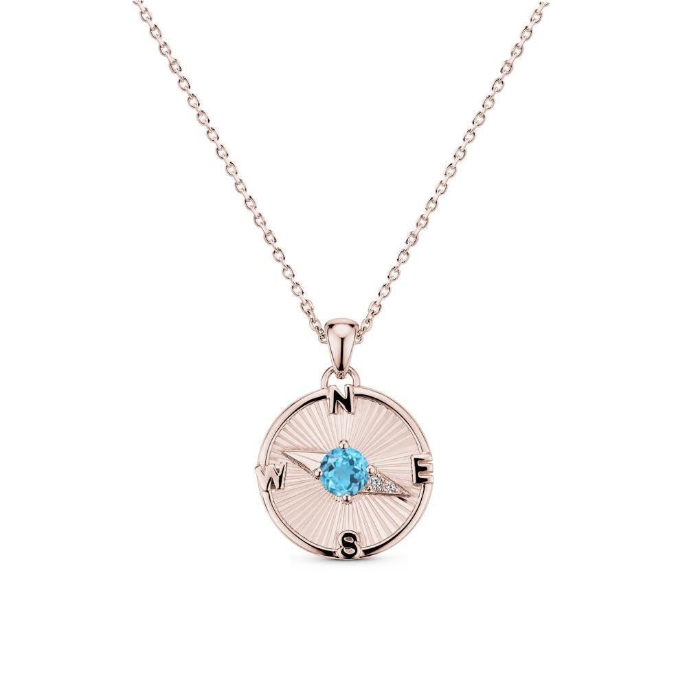 Alexandrite Compass Pendant Necklace for Women - LUO Jewelry #gemstone_Swiss Blue Topaz