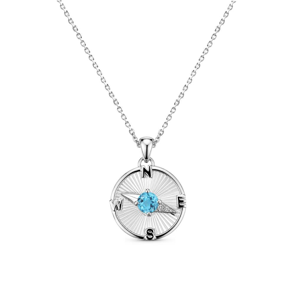 Alexandrite Compass Pendant Necklace for Women - LUO Jewelry #gemstone_Swiss Blue Topaz