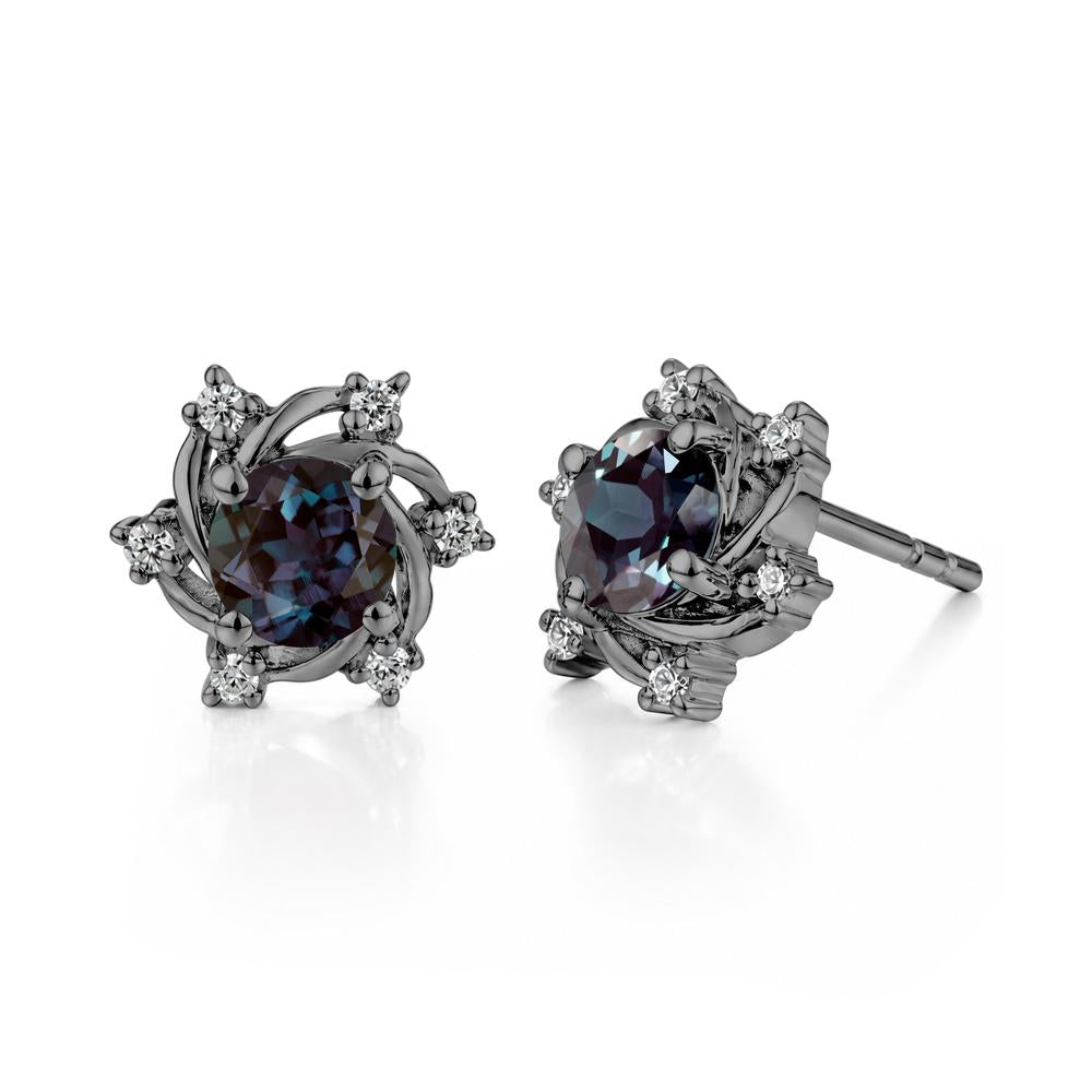 Swirl Flower Garnet Stud Earrings - LUO Jewelry #gemstone_Alexandrite