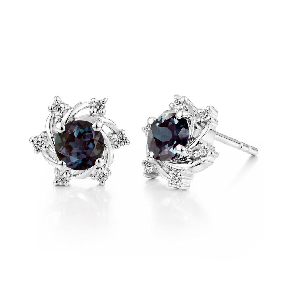 Swirl Flower Garnet Stud Earrings - LUO Jewelry #gemstone_Alexandrite