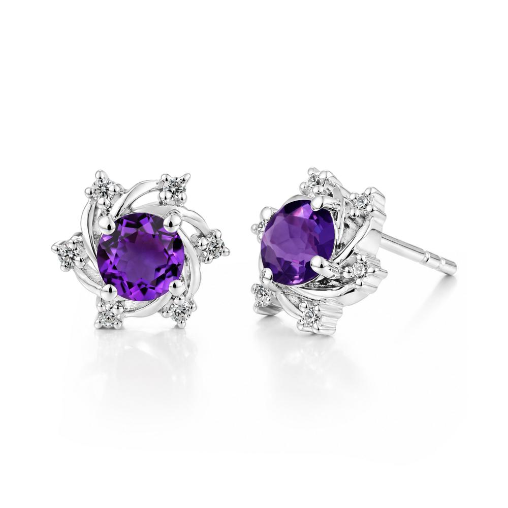 Swirl Flower Garnet Stud Earrings - LUO Jewelry #gemstone_Amethyst