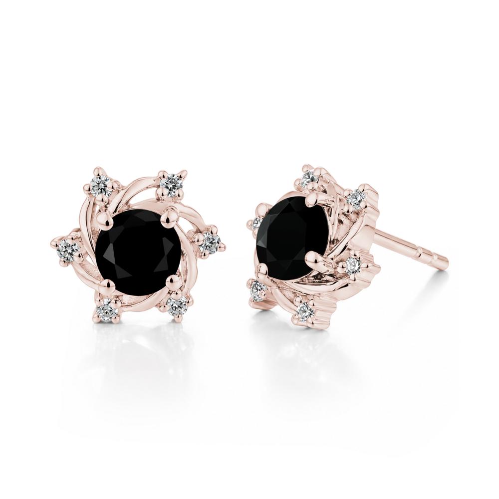 Swirl Flower Garnet Stud Earrings - LUO Jewelry #gemstone_Black Spinel