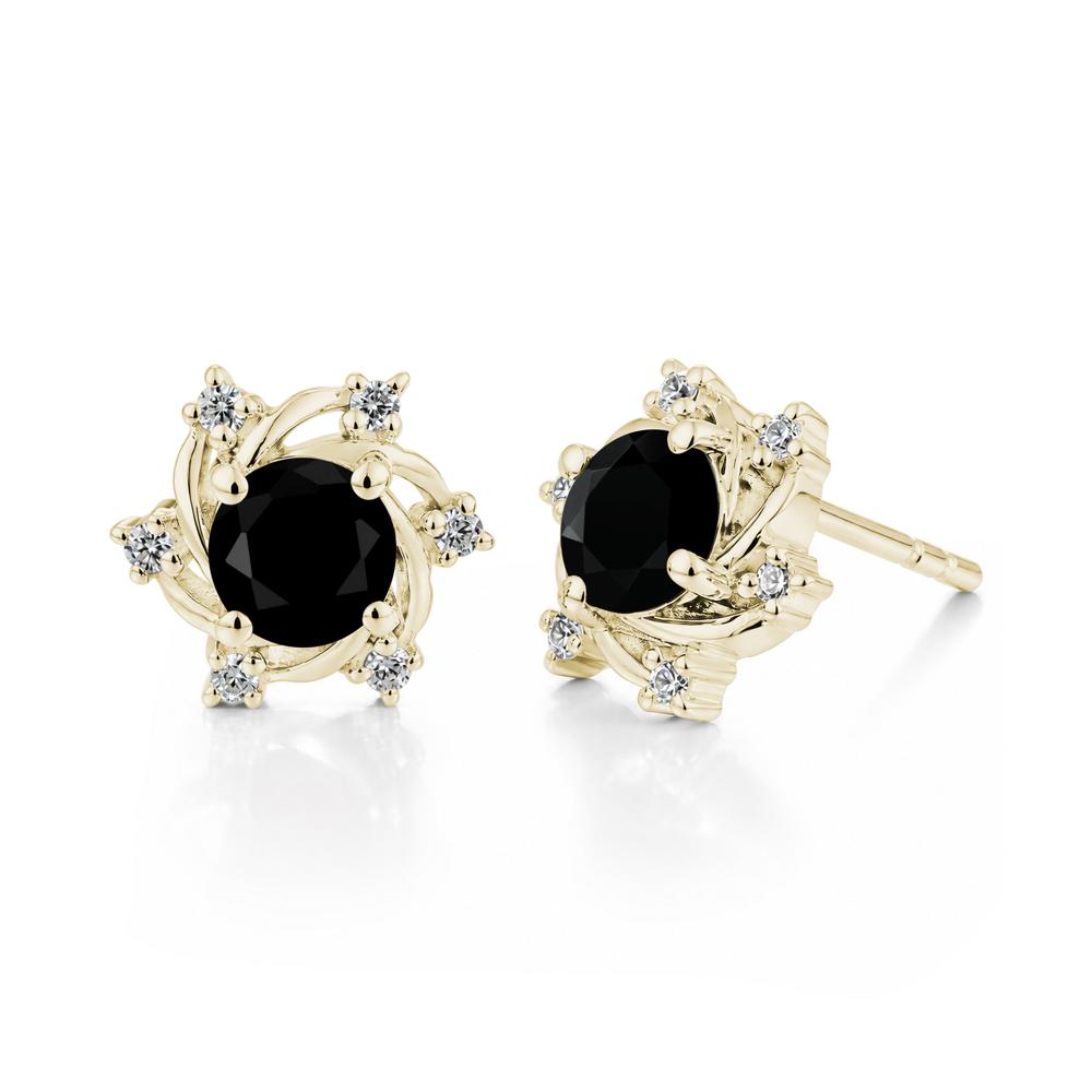 Swirl Flower Garnet Stud Earrings - LUO Jewelry #gemstone_Black Spinel