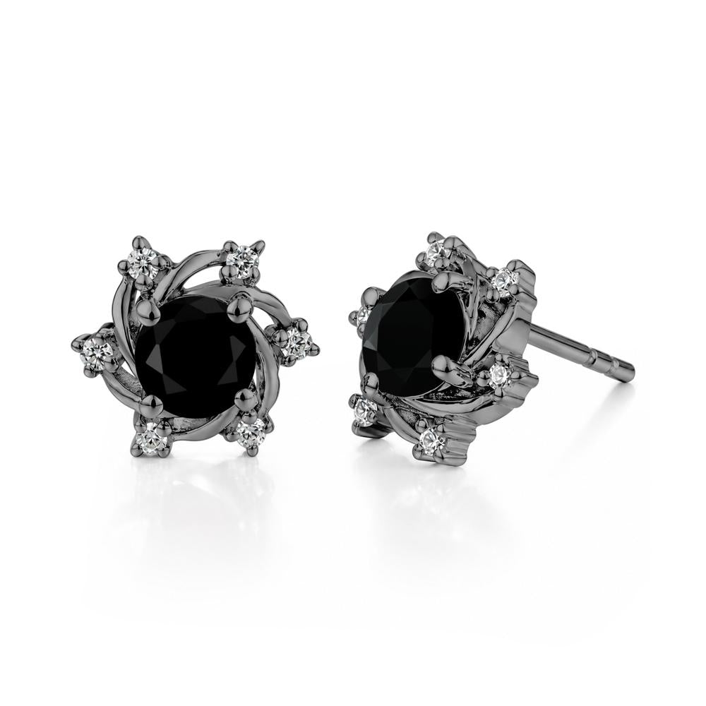 Swirl Flower Garnet Stud Earrings - LUO Jewelry #gemstone_Black Spinel
