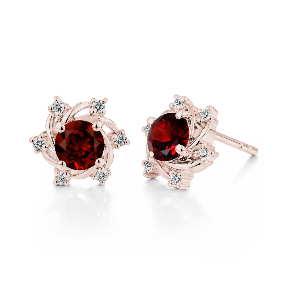 Swirl Flower Garnet Stud Earrings - LUO Jewelry #gemstone_Garnet
