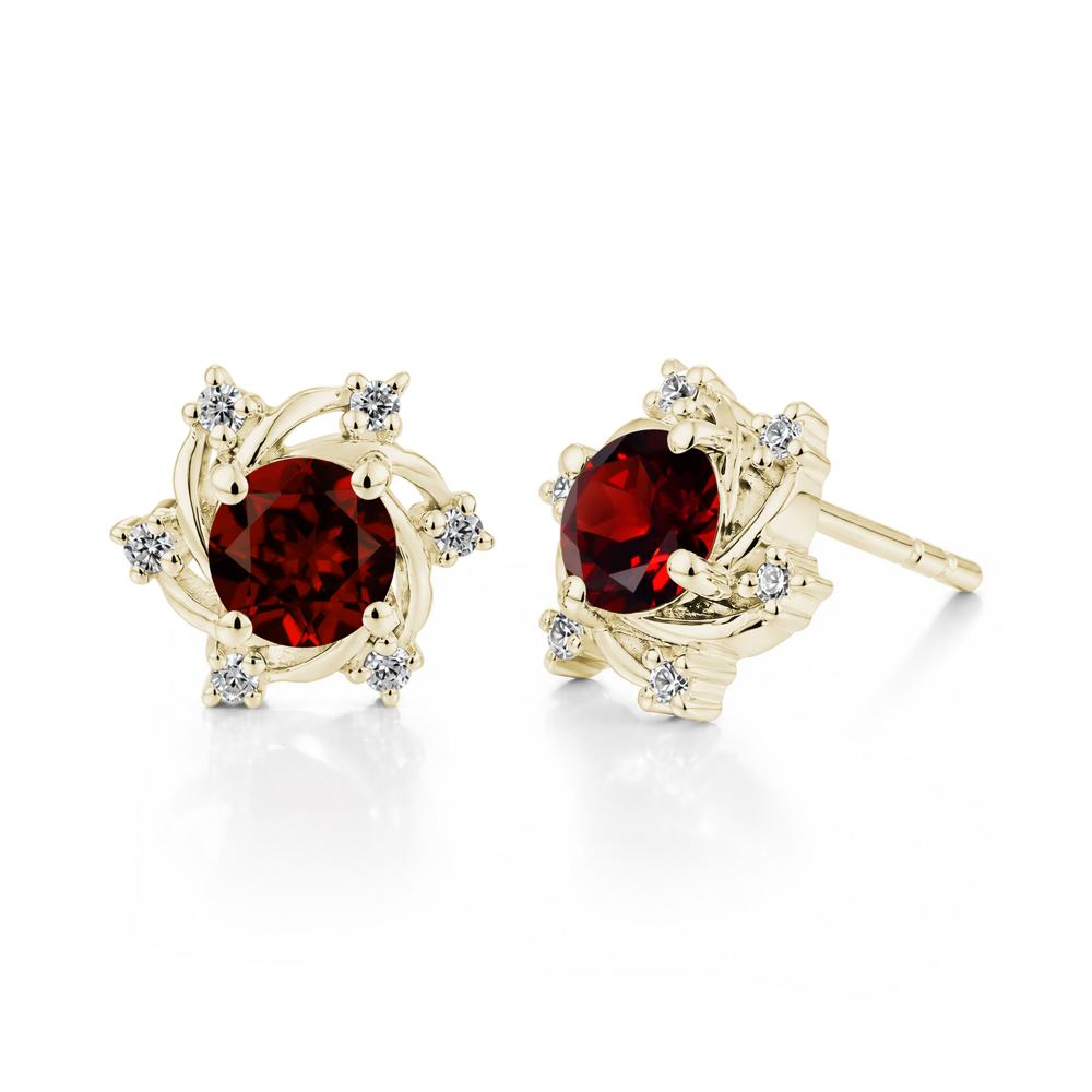 Swirl Flower Garnet Stud Earrings - LUO Jewelry #gemstone_Garnet