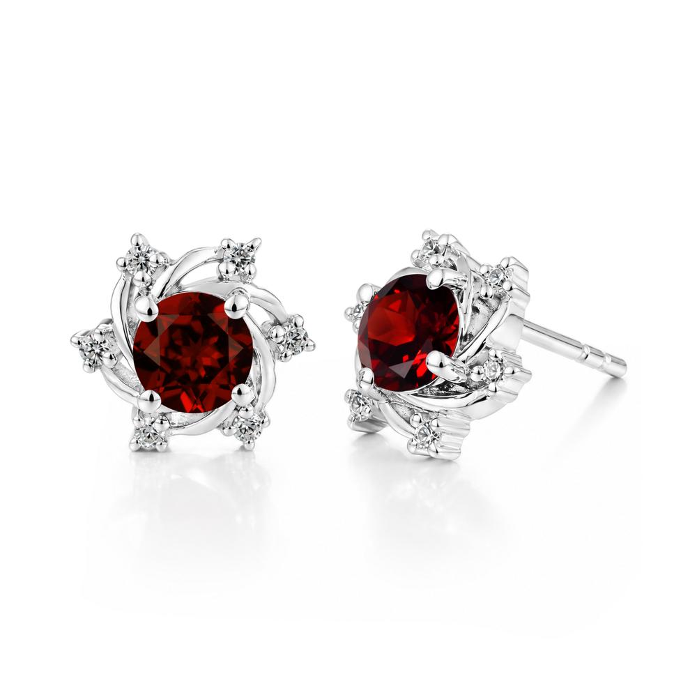 Swirl Flower Garnet Stud Earrings - LUO Jewelry #gemstone_Garnet