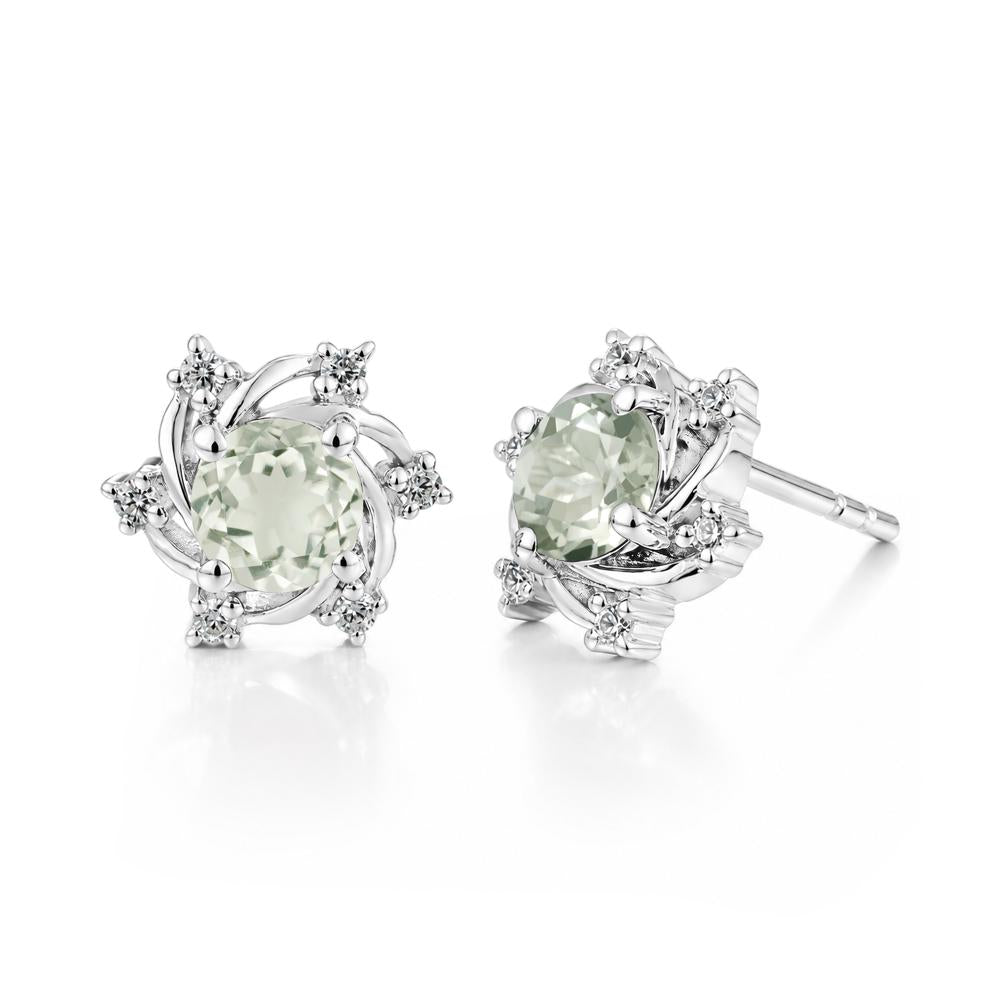 Swirl Flower Garnet Stud Earrings - LUO Jewelry #gemstone_Green Amethyst