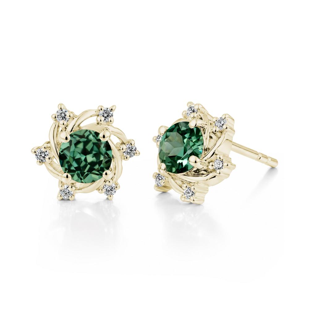 Swirl Flower Garnet Stud Earrings - LUO Jewelry #gemstone_Green Sapphire