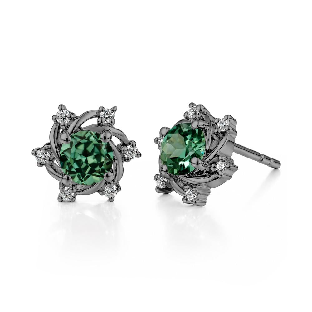 Swirl Flower Garnet Stud Earrings - LUO Jewelry #gemstone_Green Sapphire