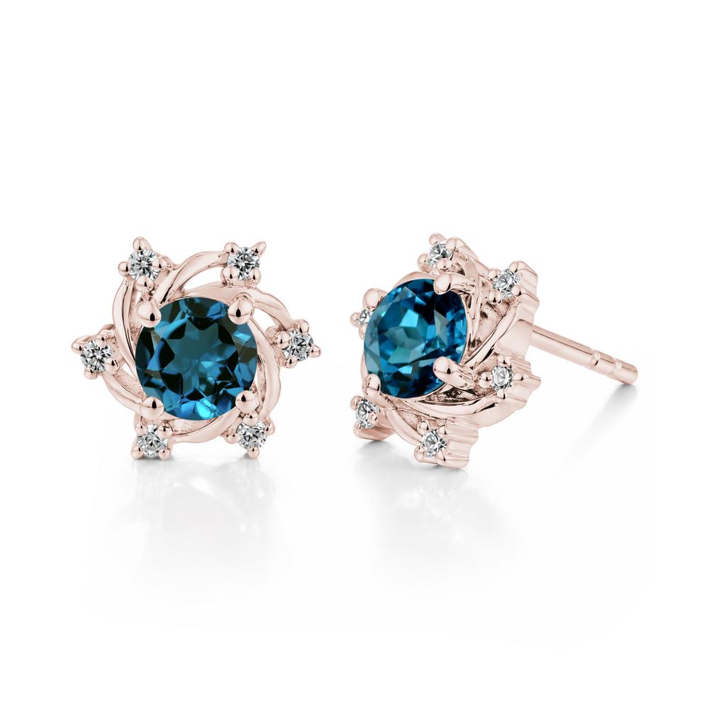 Swirl Flower Garnet Stud Earrings - LUO Jewelry #gemstone_London Blue Topaz