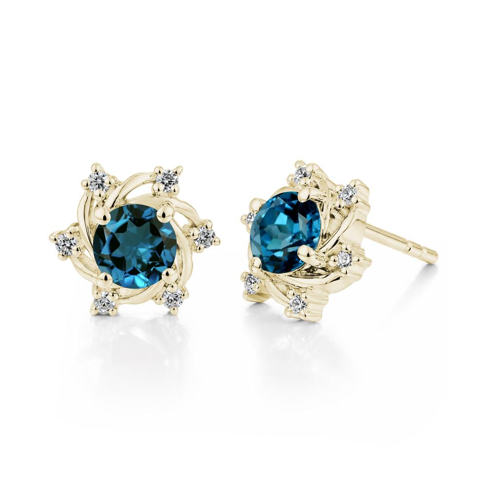 Swirl Flower Garnet Stud Earrings - LUO Jewelry #gemstone_London Blue Topaz