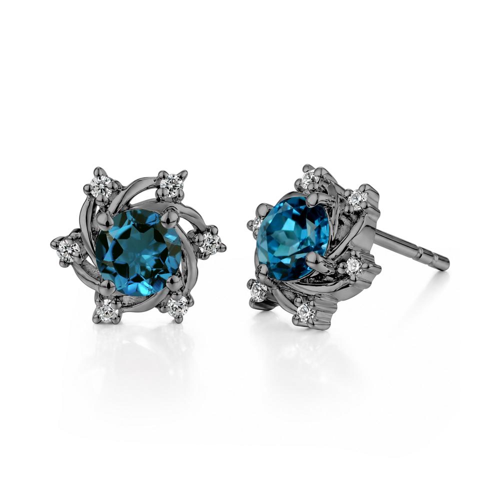 Swirl Flower Garnet Stud Earrings - LUO Jewelry #gemstone_London Blue Topaz