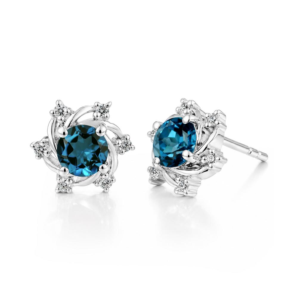 Swirl Flower Garnet Stud Earrings - LUO Jewelry #gemstone_London Blue Topaz