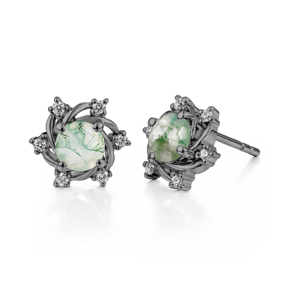 Swirl Flower Garnet Stud Earrings - LUO Jewelry #gemstone_Moss Agate