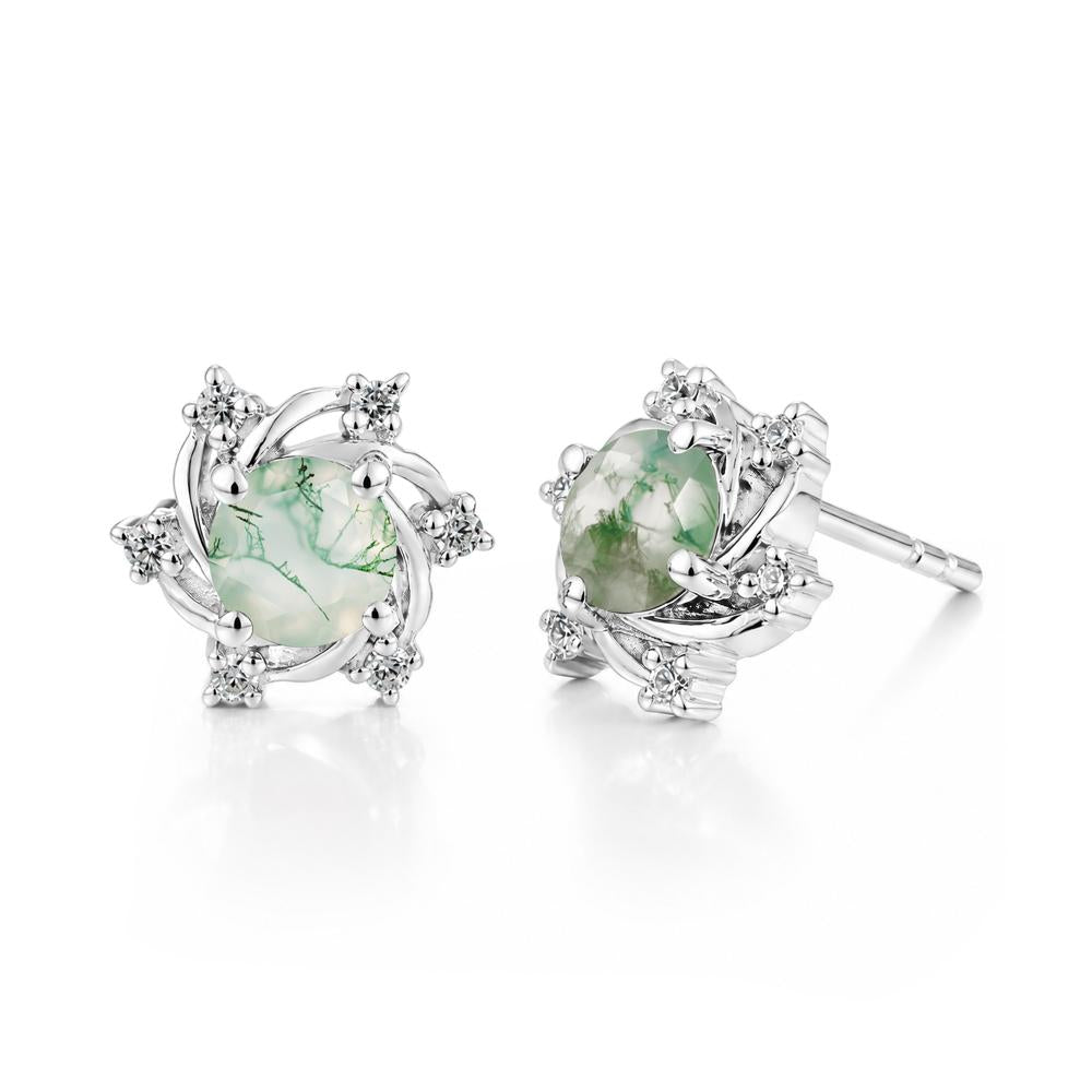 Swirl Flower Garnet Stud Earrings - LUO Jewelry #gemstone_Moss Agate