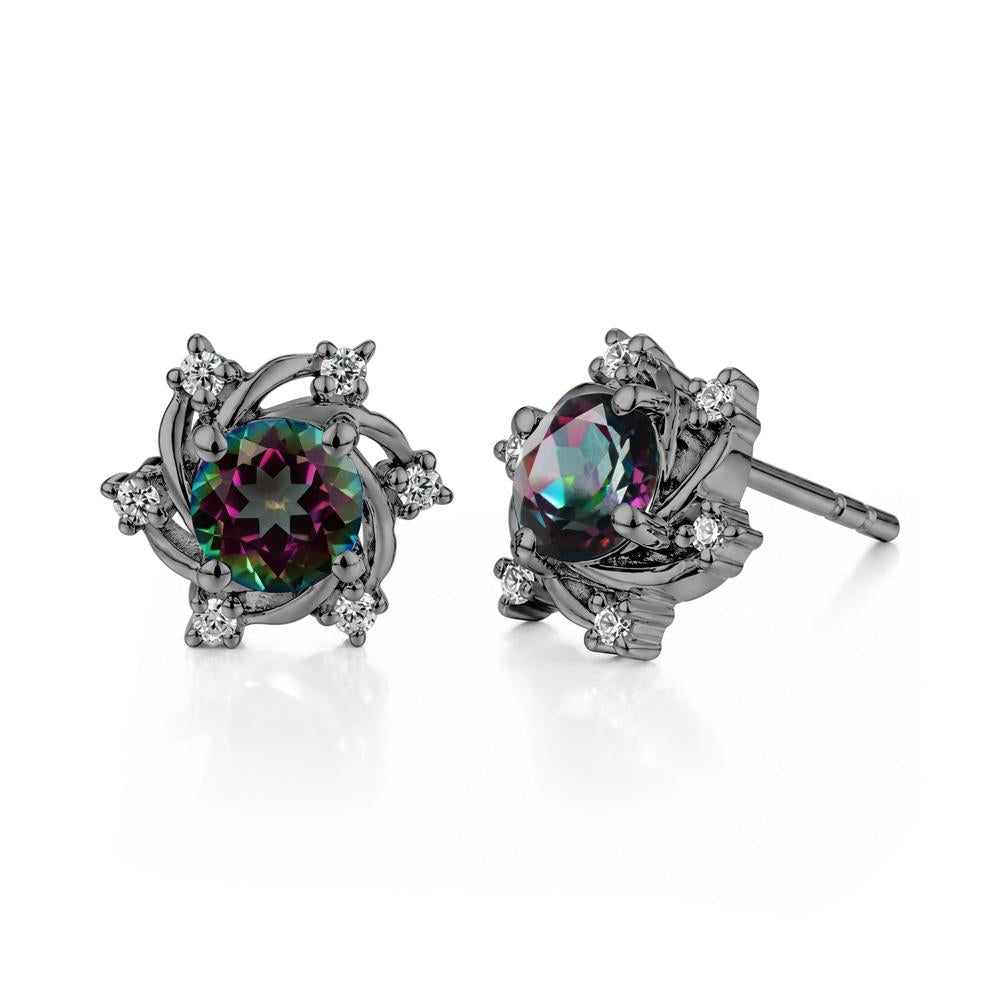 Swirl Flower Garnet Stud Earrings - LUO Jewelry #gemstone_Mystic Topaz