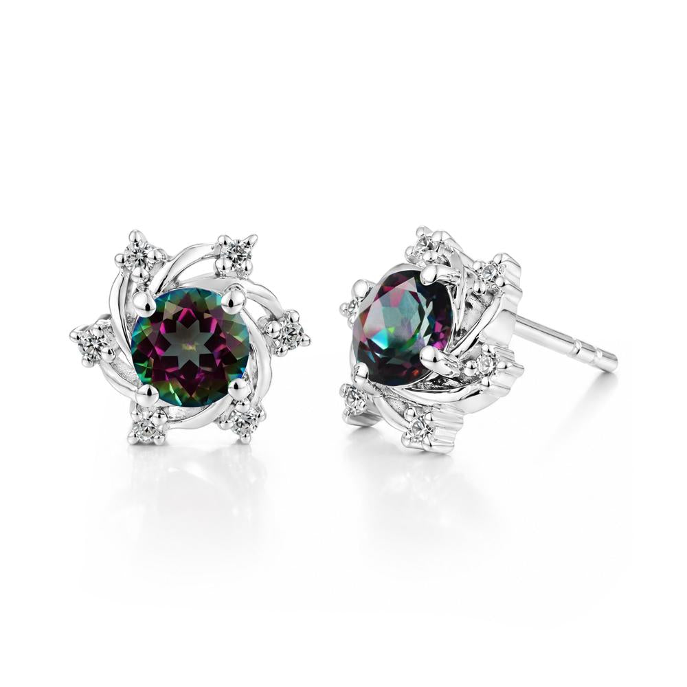 Swirl Flower Garnet Stud Earrings - LUO Jewelry #gemstone_Mystic Topaz