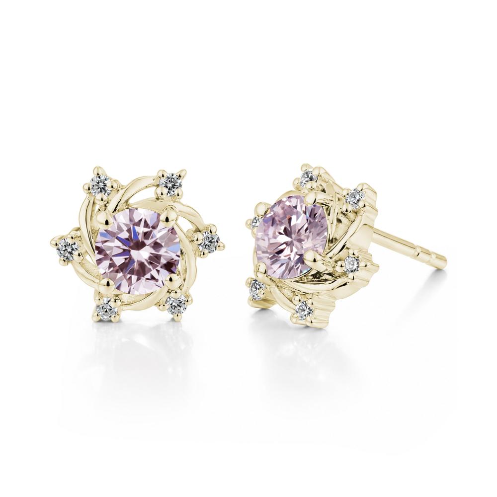 Swirl Flower Garnet Stud Earrings - LUO Jewelry #gemstone_Pink Cubic Zirconia