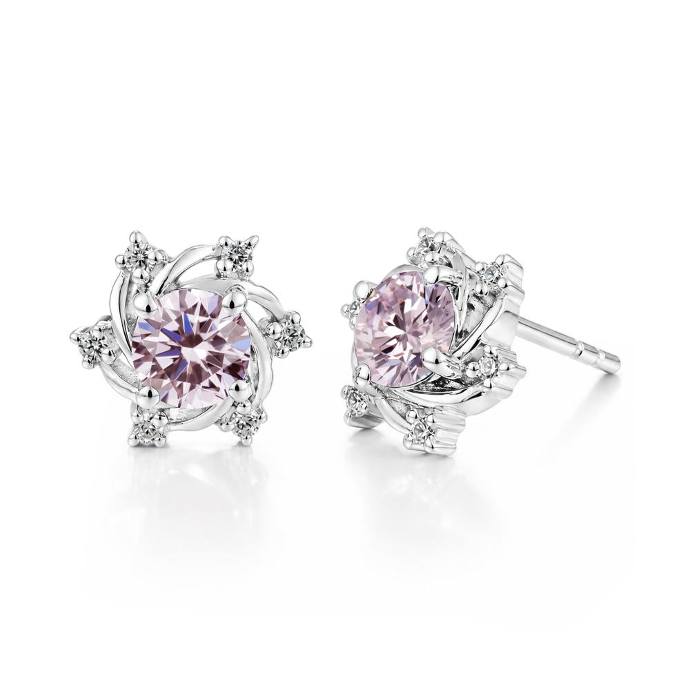 Swirl Flower Garnet Stud Earrings - LUO Jewelry #gemstone_Pink Cubic Zirconia