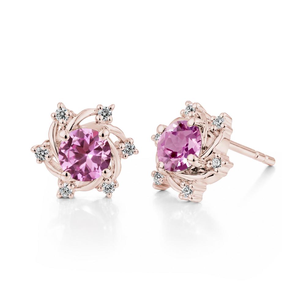 Swirl Flower Garnet Stud Earrings - LUO Jewelry #gemstone_Pink Sapphire