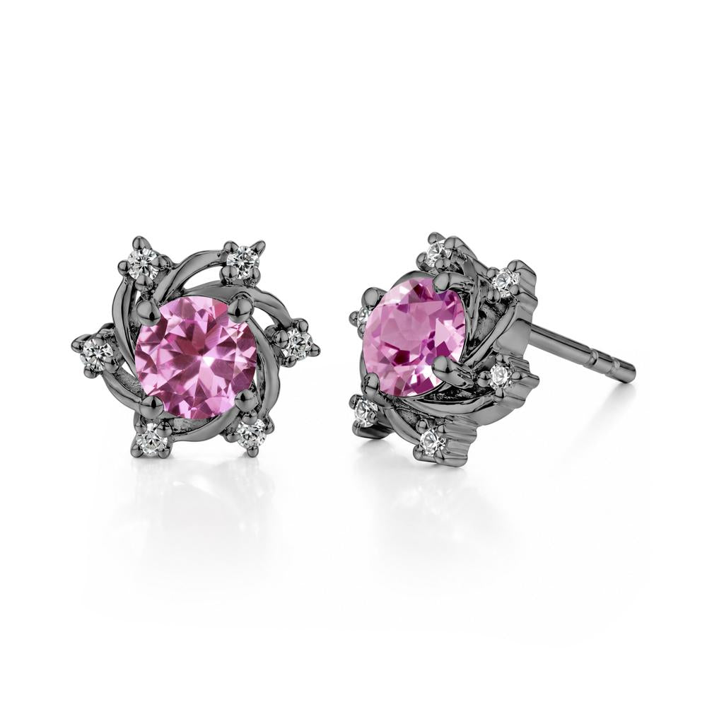 Swirl Flower Garnet Stud Earrings - LUO Jewelry #gemstone_Pink Sapphire