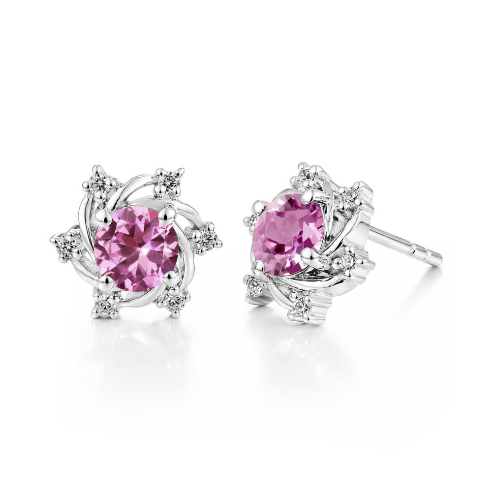 Swirl Flower Garnet Stud Earrings - LUO Jewelry #gemstone_Pink Sapphire