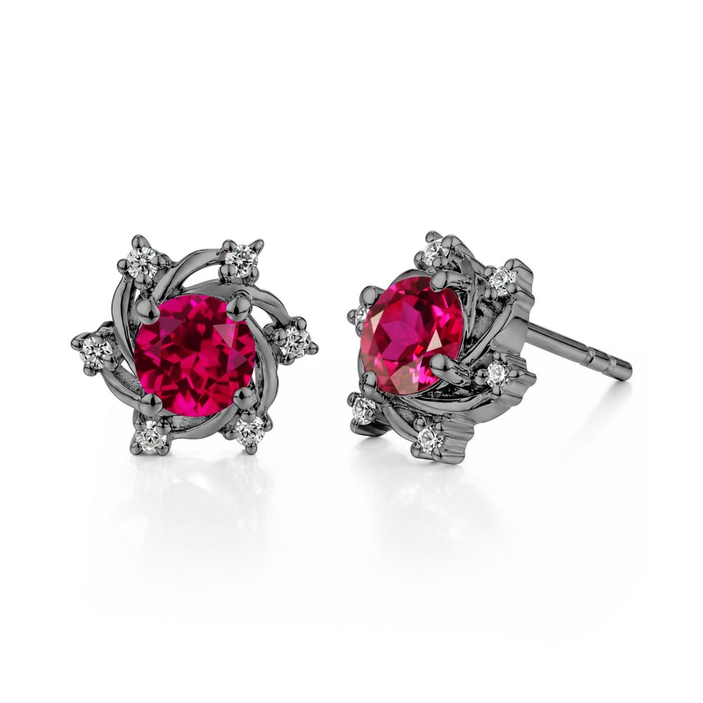 Swirl Flower Garnet Stud Earrings - LUO Jewelry #gemstone_Ruby