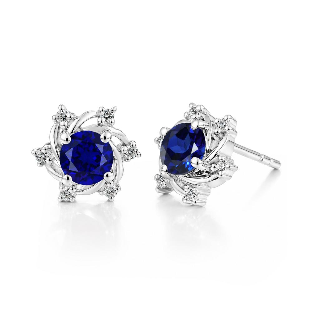 Swirl Flower Garnet Stud Earrings - LUO Jewelry #gemstone_Sapphire