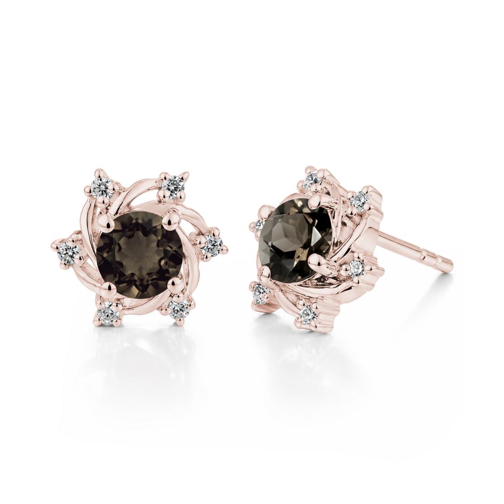Swirl Flower Garnet Stud Earrings - LUO Jewelry #gemstone_Smoky Quartz