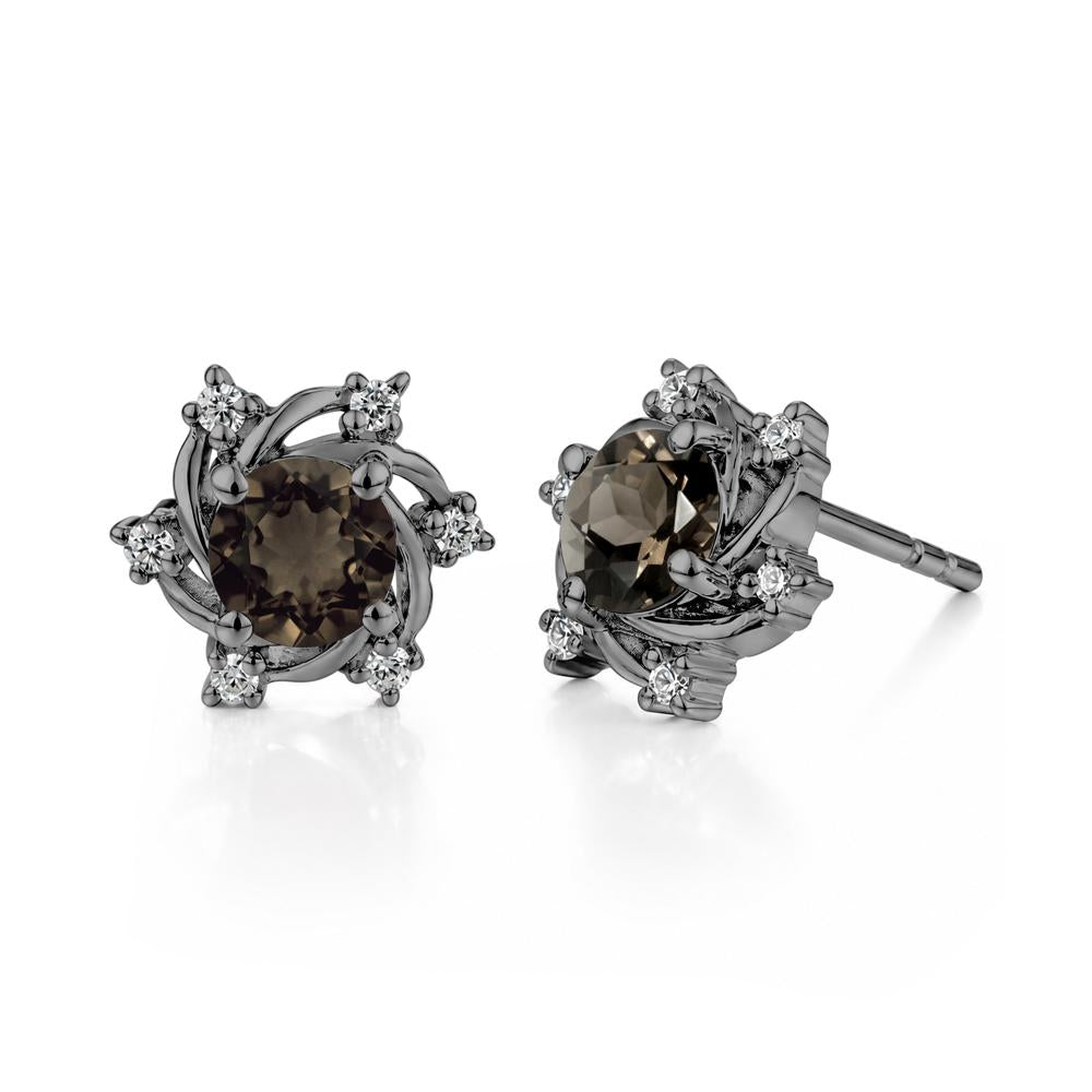 Swirl Flower Garnet Stud Earrings - LUO Jewelry #gemstone_Smoky Quartz