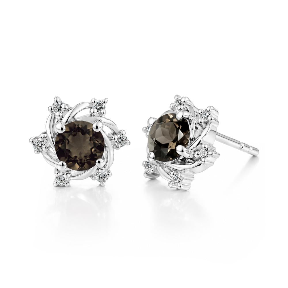Swirl Flower Garnet Stud Earrings - LUO Jewelry #gemstone_Smoky Quartz