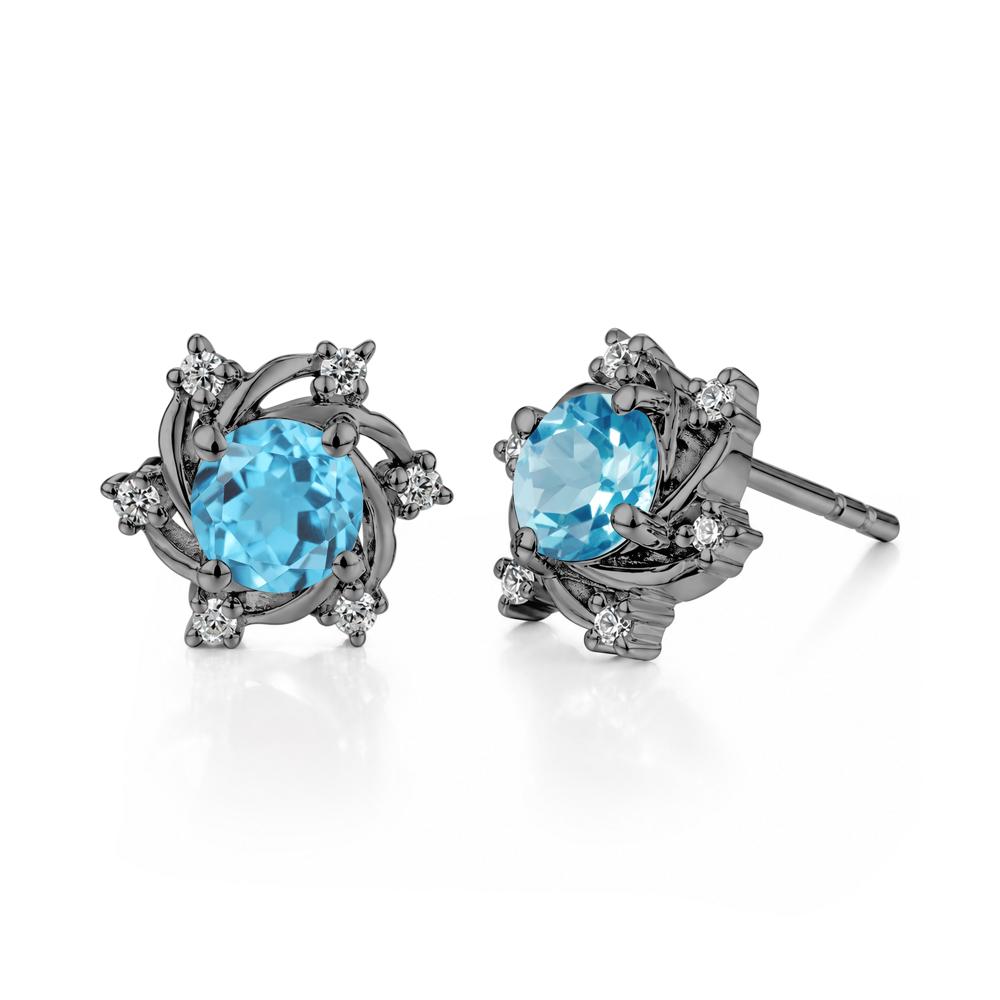 Swirl Flower Garnet Stud Earrings - LUO Jewelry #gemstone_Swiss Blue Topaz