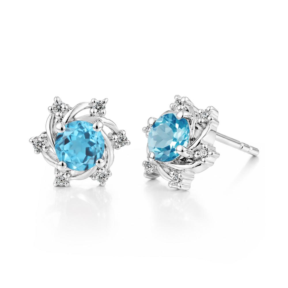 Swirl Flower Garnet Stud Earrings - LUO Jewelry #gemstone_Swiss Blue Topaz
