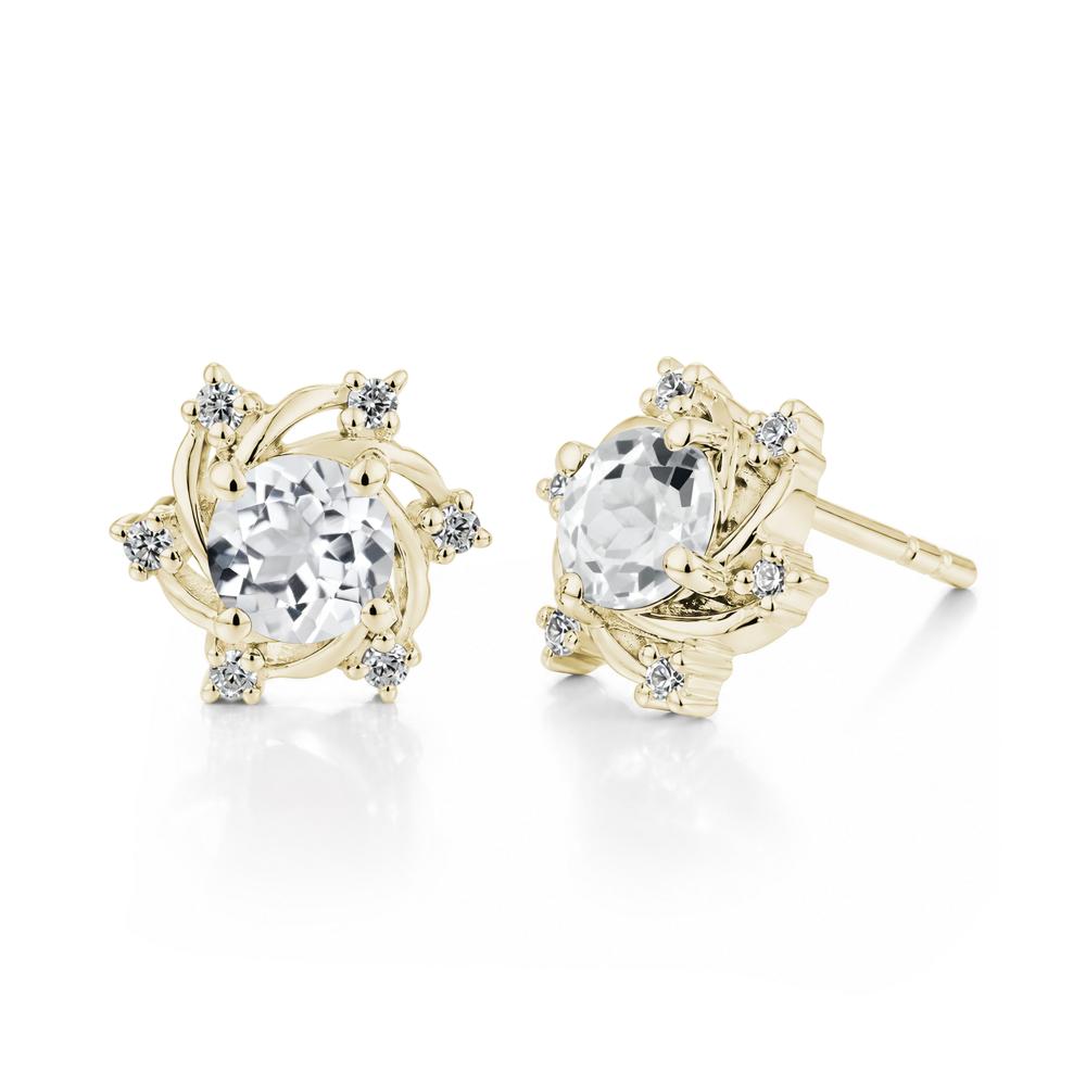 Swirl Flower Garnet Stud Earrings - LUO Jewelry #gemstone_White Topaz