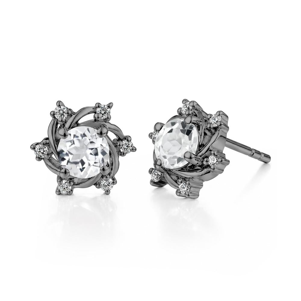 Swirl Flower Garnet Stud Earrings - LUO Jewelry #gemstone_White Topaz