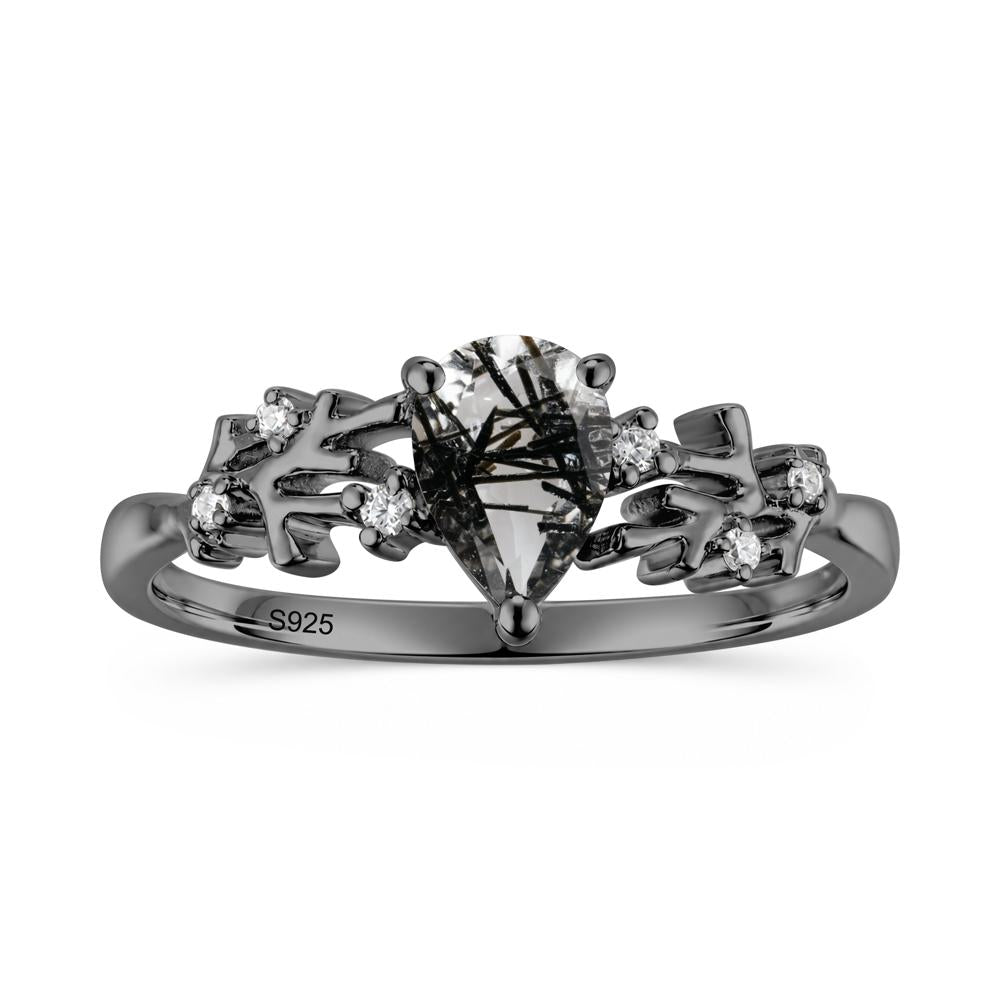 Pear Cut Green Amethyst Coral Ring - LUO Jewelry #gemstone_Black Rutilated Quartz