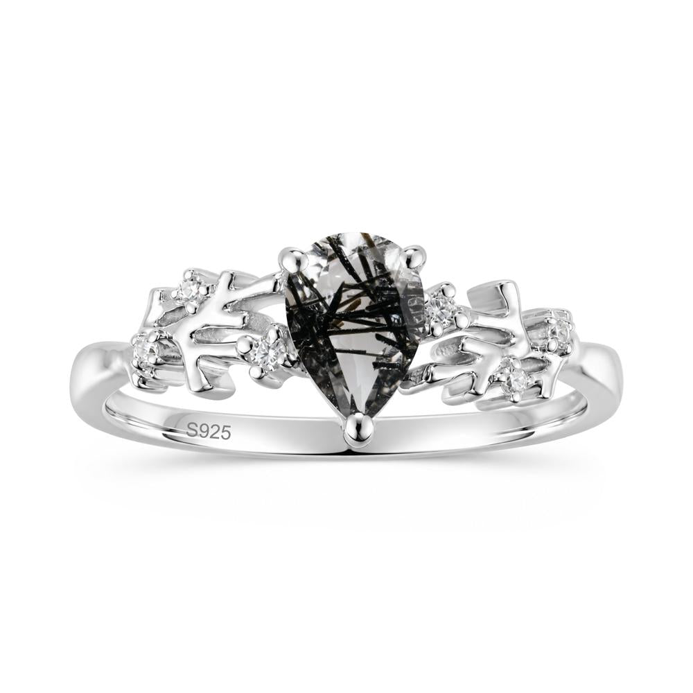 Pear Cut Green Amethyst Coral Ring - LUO Jewelry #gemstone_Black Rutilated Quartz